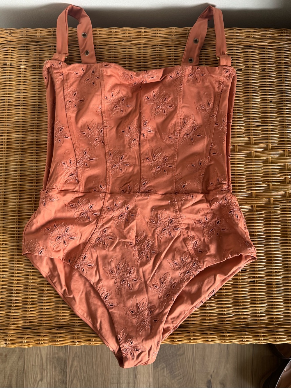 Embroidered One-Piece Swimsuit in Dusty Coral